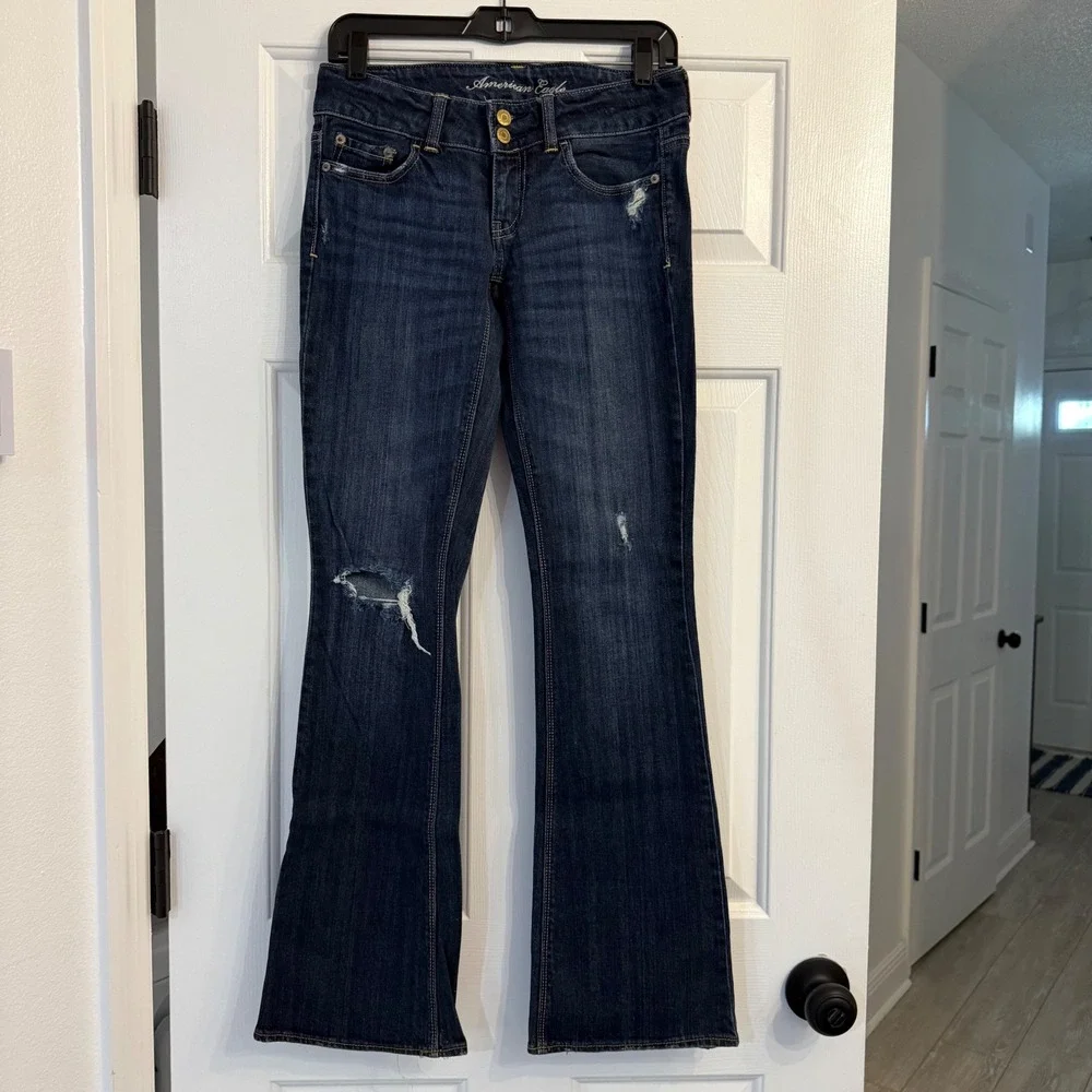 RARE Y2K American Eagle Artist Jeans Dark Wash Low Rise Distressed Vintage AEO 2